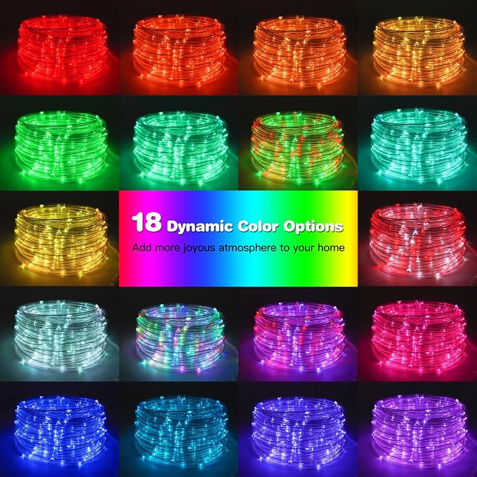 Gvwoxm 98FT 300 LED Changing Rope Lights, Waterproof Remote String Lights | 18 Colors, Timer, 5 Modes,Plug-in Camping Light Strings for Outdoor/Indoor, Camping, Classroom, Party, Festival Decoration