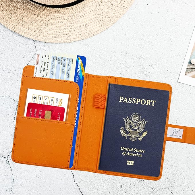 Melsbrinna Premium Leather Passport Holder Covers Case, Waterproof Rfid Blocking Travel Wallet Passport Holder with Pen Holder, Cute Passport Book for Women/Men