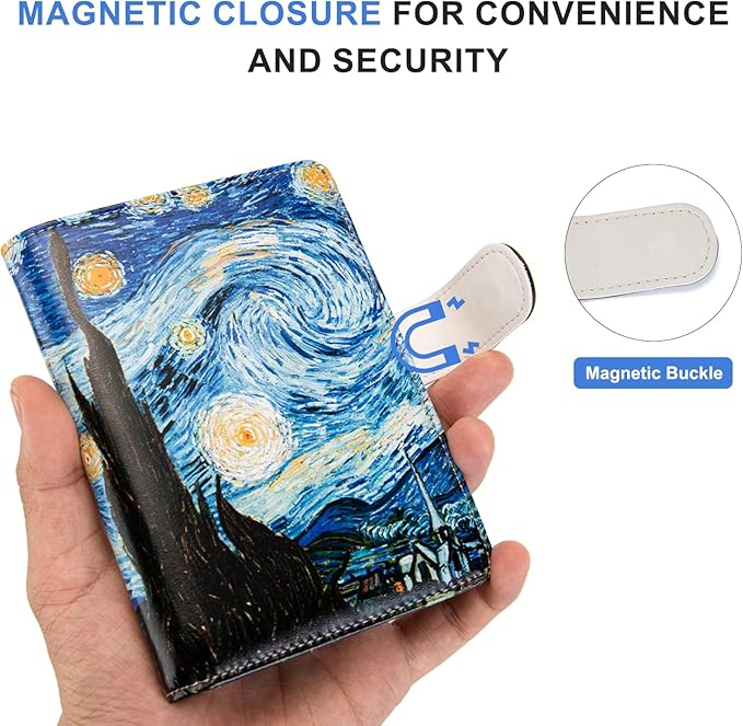 Passport Holder for Travel Essentials, RFID Blocking Passport Wallet Cover with Magnetic Closure, Passport Book Holders for Women and Men (Van Gogh The Starry Night)