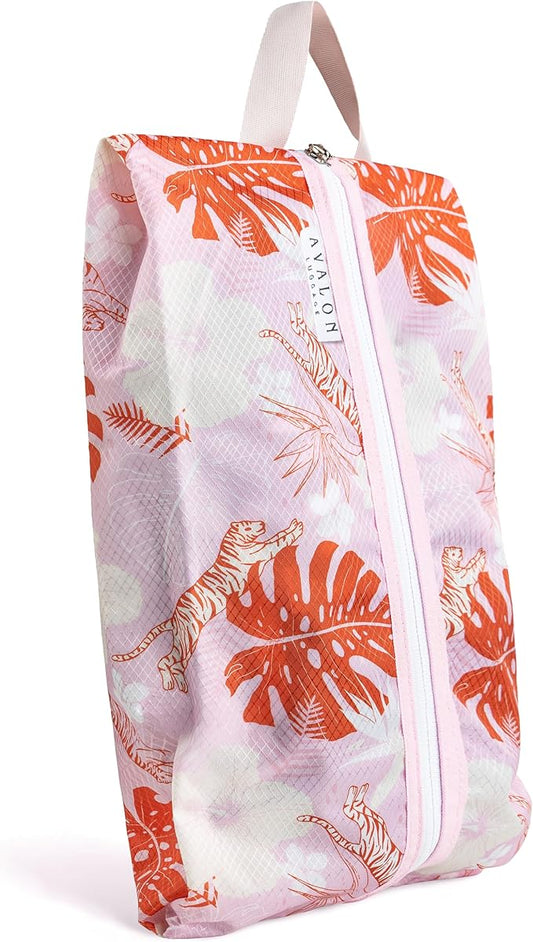 Shoe Bags for Travel - Footwear Organizer for Suitcases, Gym, Work Trips (Pink Tiger)