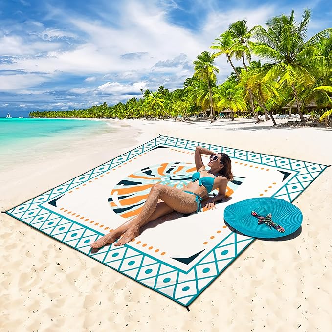 Beach Blanket Waterproof Sandproof Extra Large Beach Mat 79" X 83"/120"x108"for 1-8 Adults Quick Drying Durable Outdoor Picnic Mat for Beach Travel Camping Hiking