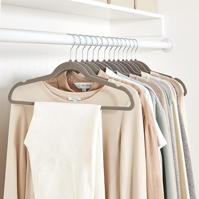 Amazon Basics Slim Velvet Non-Slip Space Saving Suit Clothes Hangers, Closet Organizer, Gray/Silver, 50-Pack