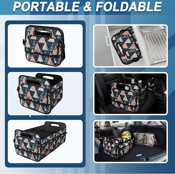 Deosk Trunk Organzier and Storage with 6 Big Pocket,Car Accessories for Women/Men 50L Waterproof Polyester for Car/SUV/Minivan/Truck(Medium, Triangle)