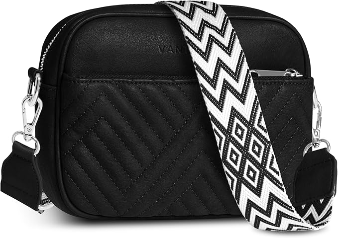 Vantamo Premium Quilted Crossbody Bags for Women with Anti-Pickpocket Clip, Vegan Leather Handbags, Travel Purses for Women
