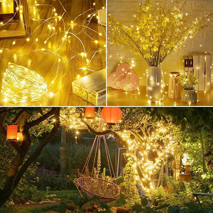 8 Pack Fairy Lights Battery Operated Twinkle Lights Remote Warm White | Total 160FT 480LED String Light, Timer & 8 Modes, Memory, Dimmable, Waterproof Battery Lights Indoor Outdoor Christmas Decor
