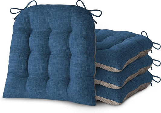 Chair Cushions for Dining Chairs Set of 4 Durable D-Shaped Seat Cushions with Non-Slip Backing Secure Ties Thick Cozy Seat Pad for Kitchen Dining Room Office(18x16.5x3in Navy)