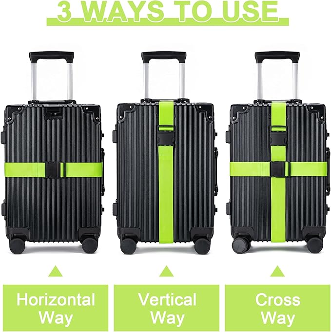 Luggage Straps for Suitcases 4 Pack, TSA Approved Travel Essentials, Luggage Strap for Travel Suitcase & Bag Closure and for Easy Identification, Travel Accessories for Safety & Convenience(Green)