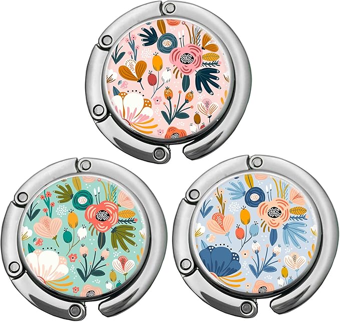 Bosketo Foldable Purse Hook Womens Bag Table Hanger Collection Desk Hooks for Purse (3pack Pretty Floral Hook)