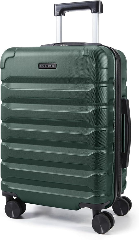 LIGHT FLIGHT Carry On Luggage 22x14x9 Airline Approved, Expandable Carry On Suitcases with Wheels, Lightweight Luggage, Durable Hard Shell 20 Inch Rolling Suit Case for Men Women Travel, Deep Green