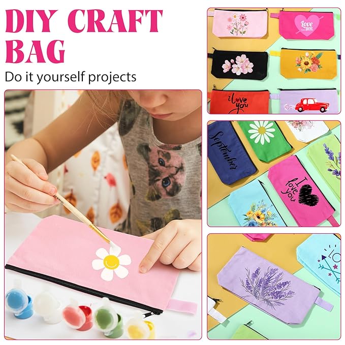Saintrygo 30 Pcs Canvas Makeup Bags Bulk for Women Cosmetic Bags Small Travel Canvas Zipper Pouch Blank DIY Multipurpose Toiletry Hygiene Pouch for Women Purse Pencil Case(Novel,7.5 x 5 x 1.8 Inch)