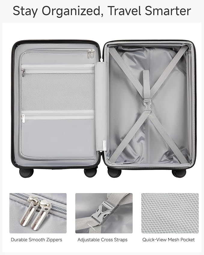LUGGEX Carry On Luggage for Airplanes, KVC Polycarbonate Hard Shell Suitcase for Travelling (EX-Core, Charcoal Metallic, 21 Inch, 48L)