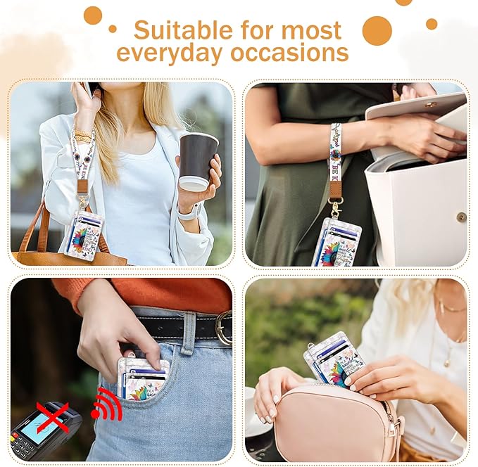 Yonlevres Be Kind Credit Card Holder Slim Wallet, RFID Wallet Women Front Pocket Wristlet Lanyard, Small Card Holder Travel Funny Cute Thin Card Case ID Window PU Leather Card Organizer Gifts Girls