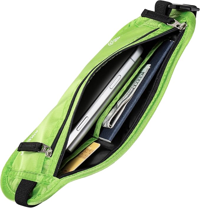RFID Blocking Money Belt - Passport Holder & Travel Wallet, Slim Hidden Fanny Packs for Women Men - Green