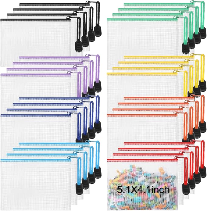 Jetec 32 Pcs Mesh Zipper Bags Toy Storage Bikini Organizer Bag Bolsas Para Guardar Trajes De Bano Waterproof Zipper Reusable Pouch Puzzle Multipurpose for Storage Office(Sweet Color,5.1 x 4.1 Inch)