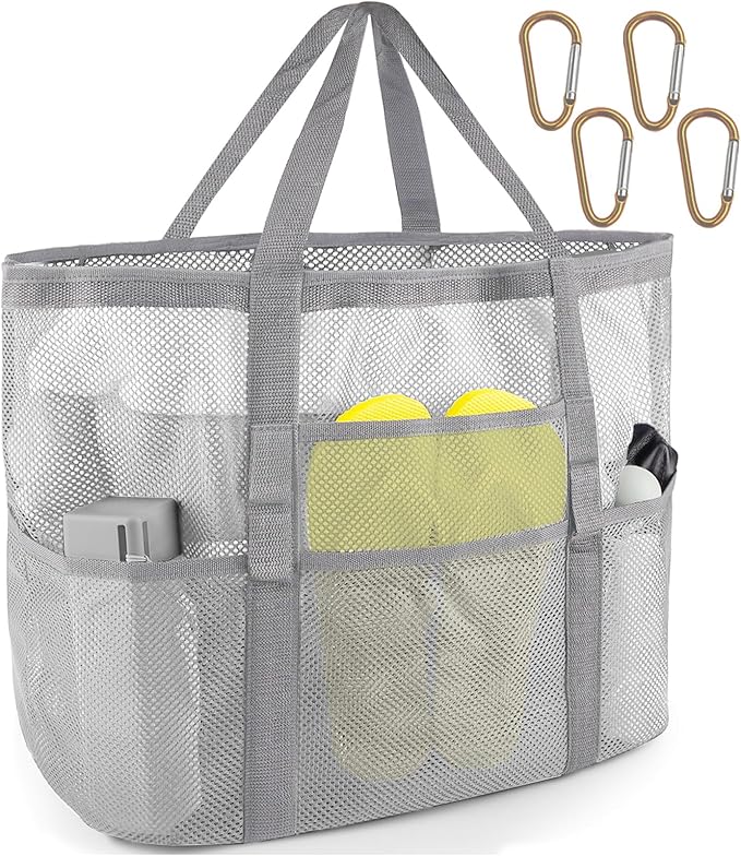 SRISE Mesh Beach Bag - Large Beach Tote Bag for Family Beach Bag for Toys & Vacation Essentials