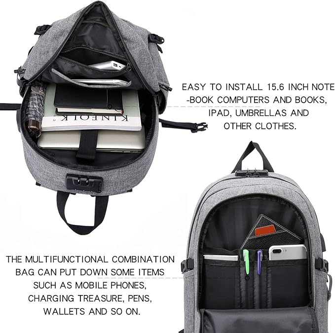 WENIG Laptop Backpack,Business Travel Anti Theft Backpack for Men Women with USB Charging Port,Slim Durable Water Resistant Computer Backpack Fits 15.6 Inch Laptop Notebook,Grey