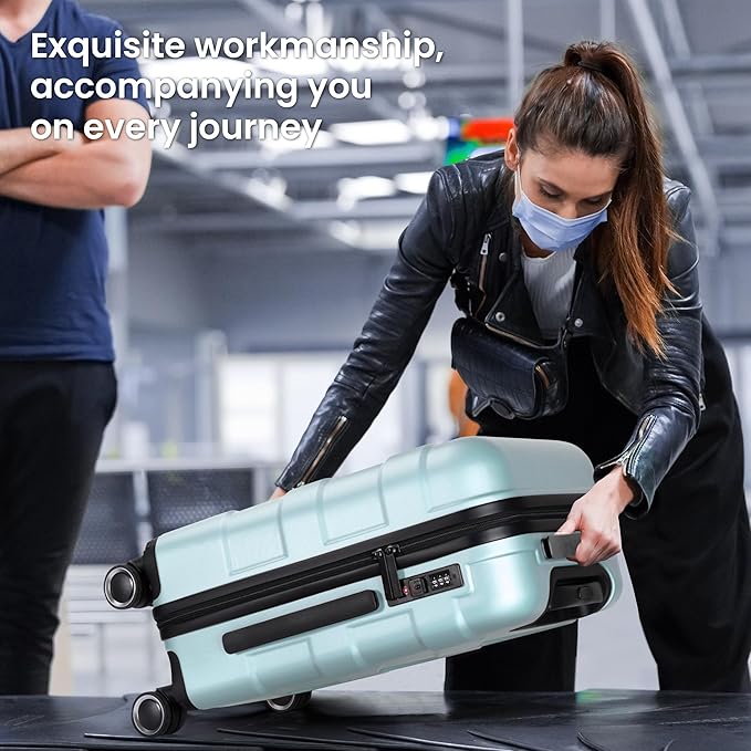 Hardside Carry On Luggage 22x14x9 Airline Approved with Spinner Wheels, Lightweight 20-inch Carry-On Suitcase for Men & Women, Green