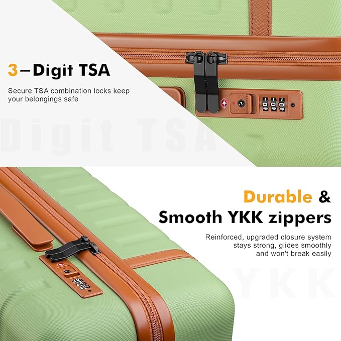 Luggage Sets 3 Piece with Spinner Wheels, Lightweight PC Hardside Suitcase with TSA Lock & YKK Zippers, 20 Inch Carry On Luggage with Travel Bag for Men and Women, Avocado Green
