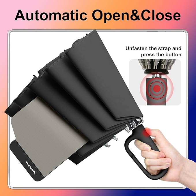 QWB TUMAAOTU Inverted Umbrella with Carabiner Handle, Compact Wind Proof Umbrellas For Rain and Sun Protection, Portable Reverse Folding Umbrella, Car Umbrella for Women Men, 10 Ribs