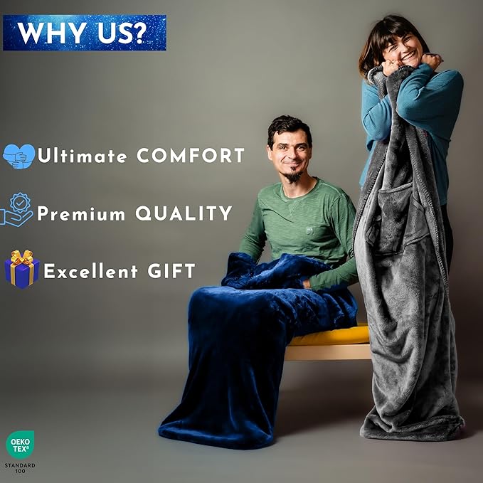 Fleece Lightweight Foot Pocket Blanket -Patent Pending- Dorm Gamer Useful Gifts - TV Throw - Gift for Men Who Wants Nothing (Fleece, Velvet Anthracite)
