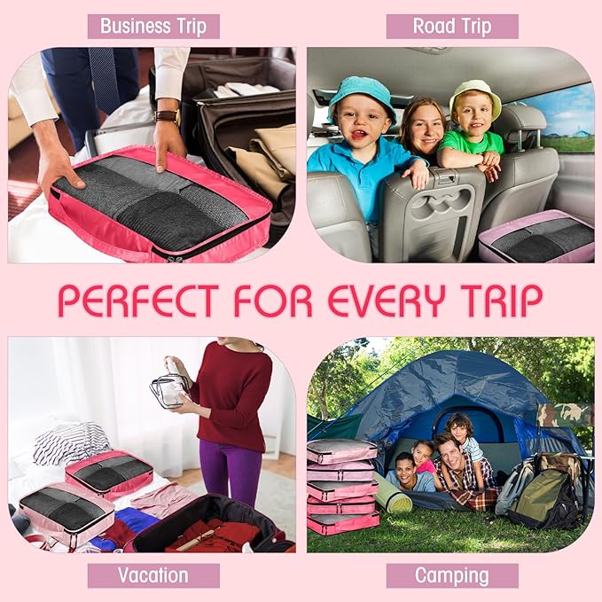 5 Pcs Packing Cubes for Suitcase Large Travel Cubes Carry on Luggage Organizer Bags for Clothes Accessories(S,Pink)