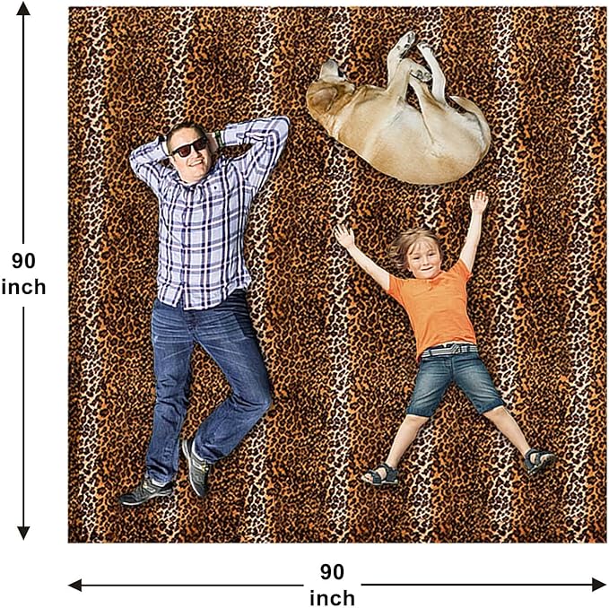 Bnuitland Leopard Print Flannel Blanket, Large Size 90x90 Inches with Storage Pouch for Bed Couch Travel, 300 GSM Double Sided Cheetah Print Super Soft Fuzzy Fluffy Fleece Blanket for Adults
