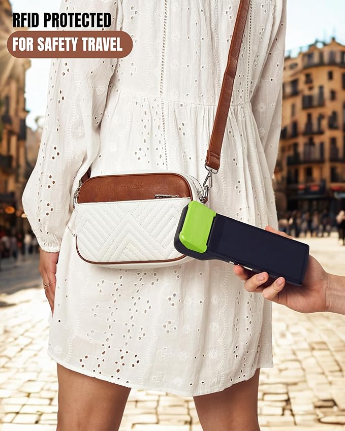 Vantamo Premium Quilted Crossbody Bags for Women with Anti-Pickpocket Clip, Vegan Leather Handbags, Travel Purses for Women