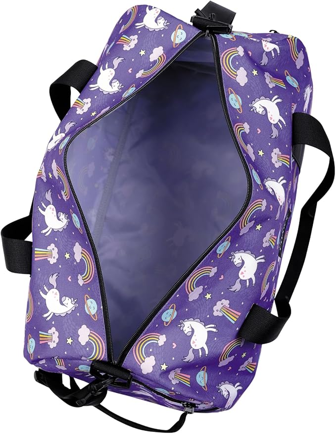 Kids Duffle Bag Overnight Bags for Boys and Girls Weekender Sleepover Carry-On Tote for Traveling Gym Sport Dance (Unicorn)
