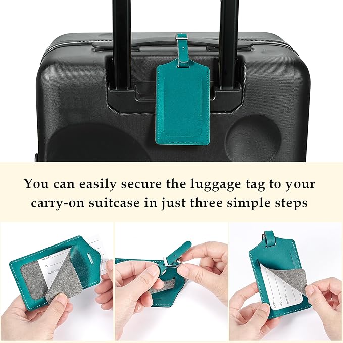 Travelambo Luggage Tags for Suitcases PU Leather Travel Tags Bag Tags Privacy Protection Travel Essentials