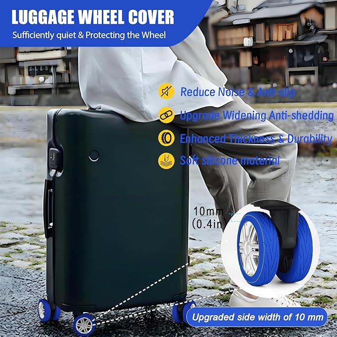 Upgrade Luggage Wheel Covers, 8pcs Suitcases Wheel Protector,Wear-Resistant, Anti-Noise, Silicone Protectors For 2-2.4"Luggage Spinner,Accessories for Travel (Blue)
