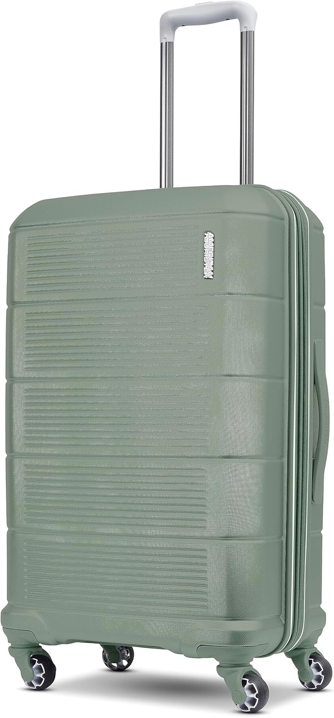 American Tourister Stratum 2.0 Expandable Hardside Luggage with Spinner Wheels, Checked-Medium, Jade Green