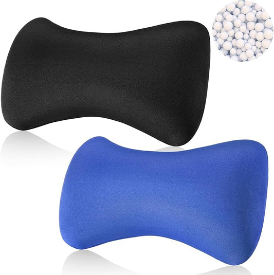 Thyle 2 Pack Bead Neck Pillow Small Bone Shape Neck Support Cushion for Bed Sofa Travel Soft Pillow for Home Sleeping Headrest and Lumbar Support(Black,Blue)
