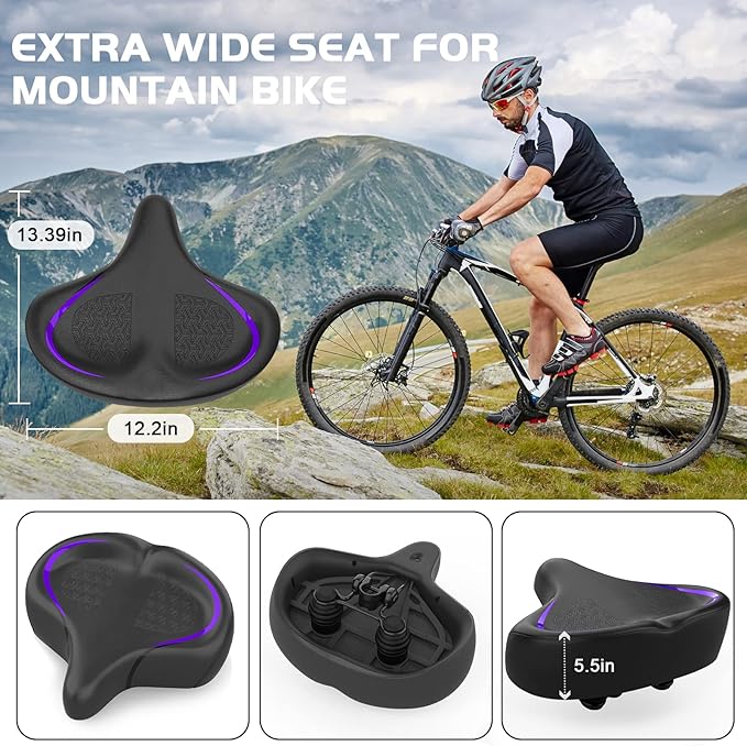 Bicycle Seat, Bike Seat for Women Men Extra Comfort Wide, Oversized Comfortable Seats Saddle for Peloton Bikes, Fit for Exercise Bikes, Electric Bikes, Mountain Bikes, Cruiser Bikes