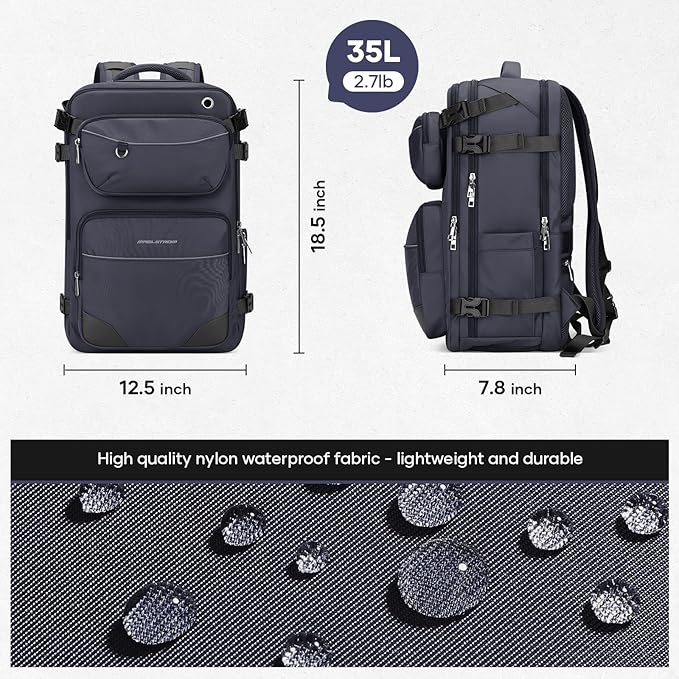Maelstrom Travel Backpack for Men Women, 35L Carry on Backpack for Traveling on Airplane,with Belt Bag&Shoe Compartment,Waterproof Laptop Backpack fit 17”Laptop-Mystery Grey