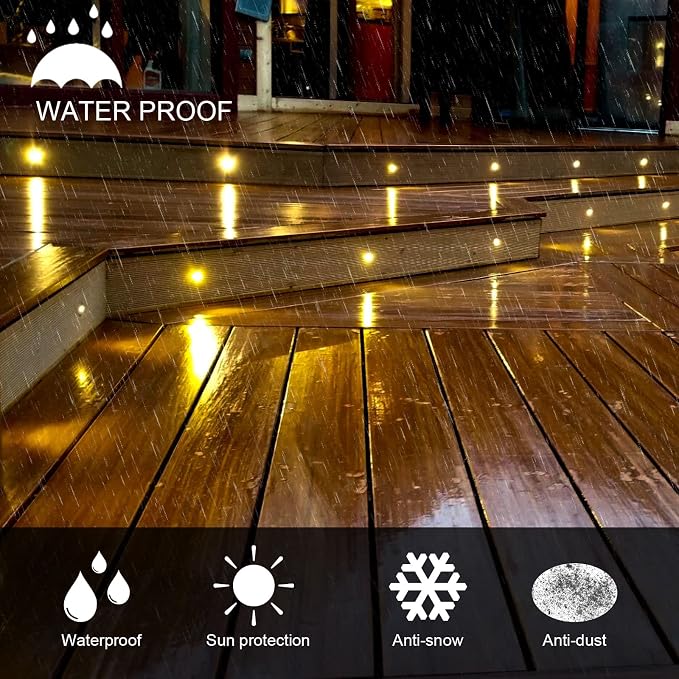 LED Deck Light Kits Warm White, Φ1.22 Recessed Step Light 12 Pack with Black Protective Shell, DC12V Low Voltage LED Deck Lighting, IP67 Waterproof Outdoor Stair Lights for Garden