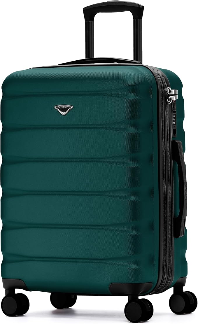 Flight Knight 24x16x10 Expandable Carry On Suitcase Hardside TSA Lock USB C Lightweight Luggage Silent Double Spinner Wheels Maximum Overhead Carry-On Bag Virgin South West Approved Forest Green
