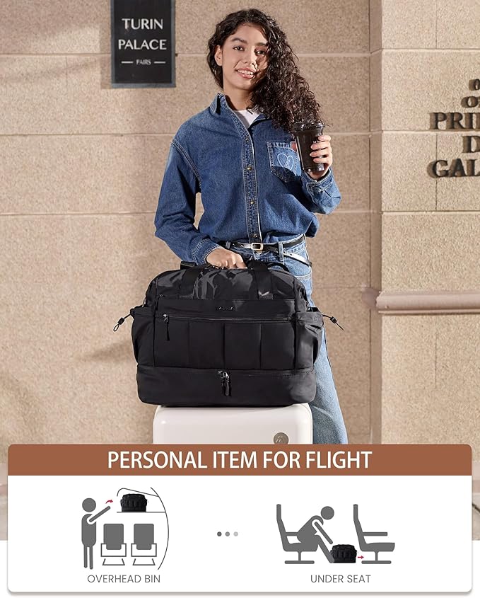 LOVEVOOK Travel Duffel Bag, Gym Bag for Women, Large Weekender Overnight Bags with Shoe Compartment, 38L Carry on Gym Hospital Bag with Wet Pocket, 2 Pcs