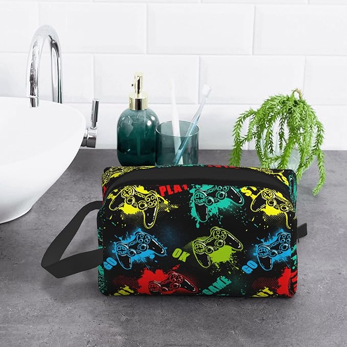 Kids Travel Toiletry Bag for Boys Girls - Waterproof Makeup Pouch Hanging Cosmetic Wash Bags Dopp Kit Shaving Bag for Toiletries Accessories(Game Start)