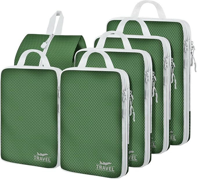 6 Set Compression Packing Cubes, Suitcase Organizer, Lightweight Travel Essentials, Compression Bags For Travel Accessories Luggage Storage Set (6Pcs, Green)