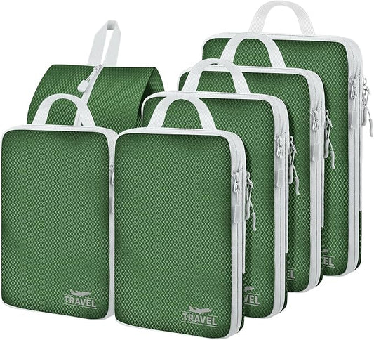 6 Set Compression Packing Cubes, Suitcase Organizer, Lightweight Travel Essentials, Compression Bags For Travel Accessories Luggage Storage Set (6Pcs, Green)