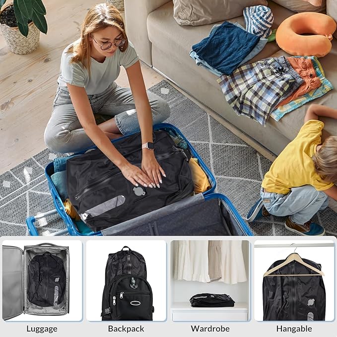 Reusable TPU Travel Vacuum Compression Bags - Waterproof Space Saver Bags for Luggage, Suitcase, Backpack, Storage Organizer (No Pump Required, 2 Pack, Black)