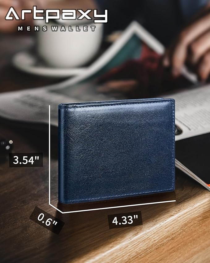 Artpaxy Mens Wallet Bifold Genuine Leather RFID Blocking Wallet for Men with 1 ID Windows 13 Card Holders 2 cash pockets 1 Gift Box