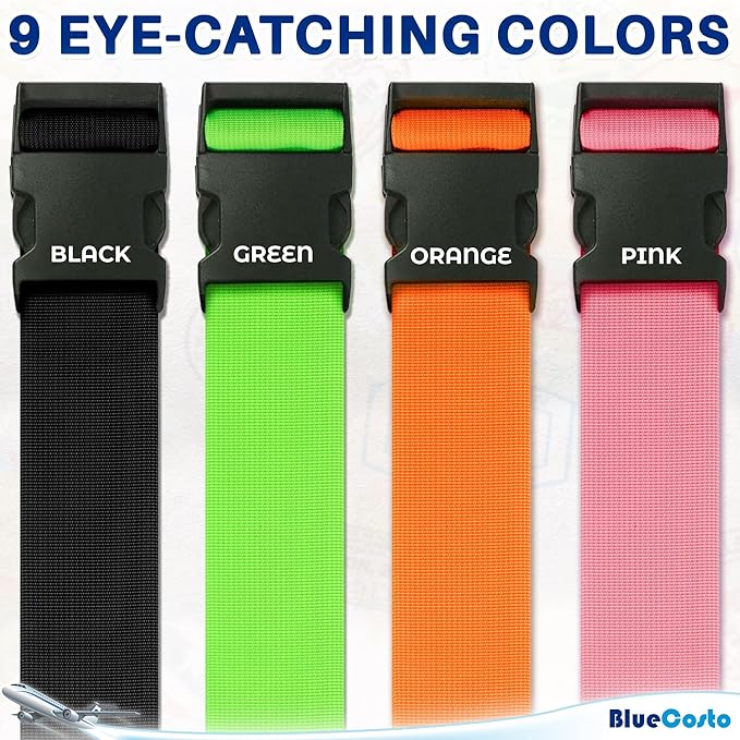 Luggage Straps for Suitcases - TSA Approved - Multicolored, 4 PK - Premium Nylon Belts for Suitcase, Briefcase & Travel Bag - Adjustable Strap Length 46" - 78"