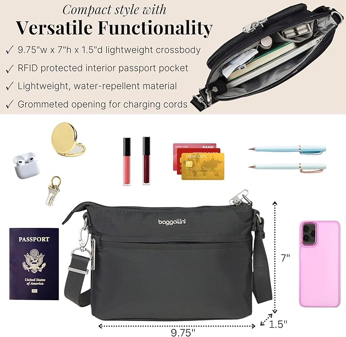 Baggallini womens Securtex Anti-theft Memento Crossbody Bag