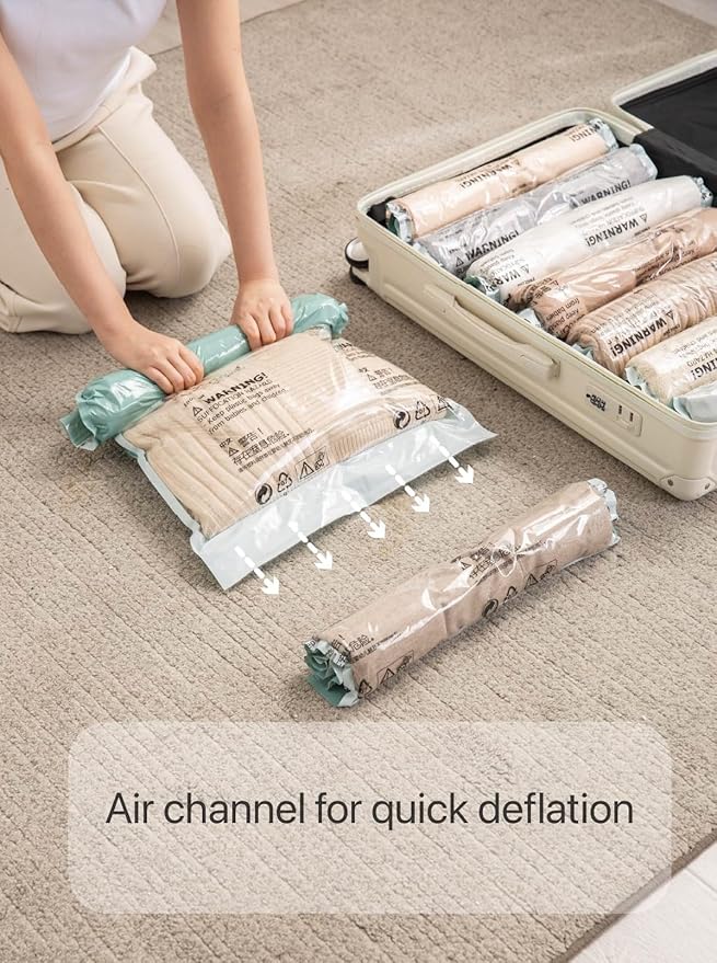 Vacuum Storage Bags for Clothing - NeatNest 6 Pack Roll-Up, 40×60cm (15.7"×23.6"), No Vacuum Needed, Compression Packing Bags for Clothes, Carry-On Luggage, Camping, and Travel