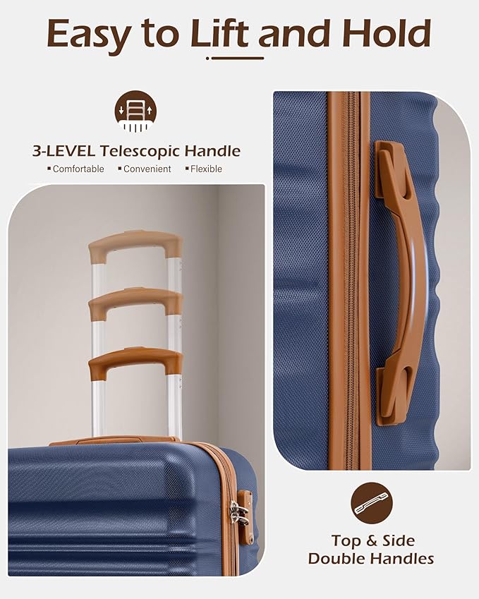 LONG VACATION Carry On Luggage Sets 3 Piece 20 Inch Suitcase Set, ABS+PC Hardshell Lightweight Travel Luggage with Spinner Wheels & YKK Zipper TSA Lock (20 INCH (BP/TB), NAVY)