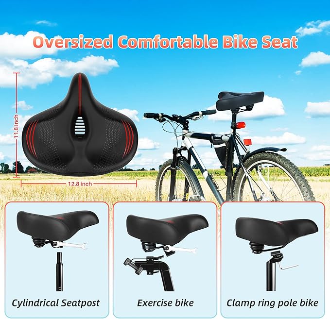 Oversized Bike Seat for Peloton Bike & Bike+, Comfort Seat Cushion Compatible with Peloton, Road or Exercise Bikes, Bicycle Wide Saddle Replacement for Men & Women, Accessories for Peloton