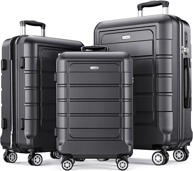 SHOWKOO Luggage Sets Expandable 100% PC Durable Suitcase Double Wheels TSA Lock Gray