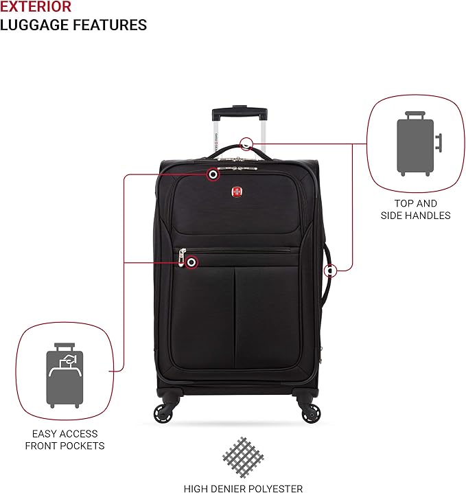 SwissGear 4010 Softside Luggage with Spinner Wheels, Black, Checked-Medium 23-Inch