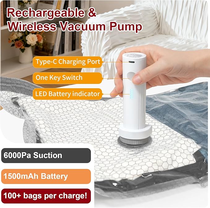 Vacuum Storage Bags with Portable Electric Pump,Space Saver Sealer Bags, Airtight Compression Bags for Clothes, Pillows, Comforters, Blankets, Bedding (15 Pack)
